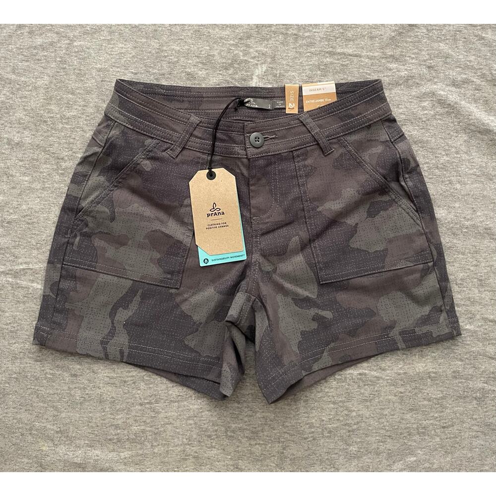 Newt Prana Olivia Womens Size 2 Gray Camo ReZion Stretch Shorts - Picture 2 of 14
